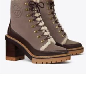 Tory Burch Tan and Cream Lace-Up Boots